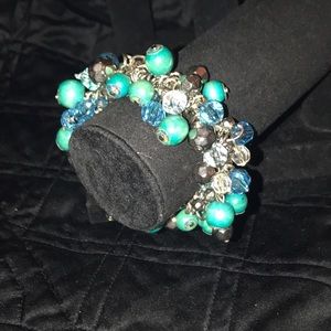 Silver Bracelet Multi Blue Beads